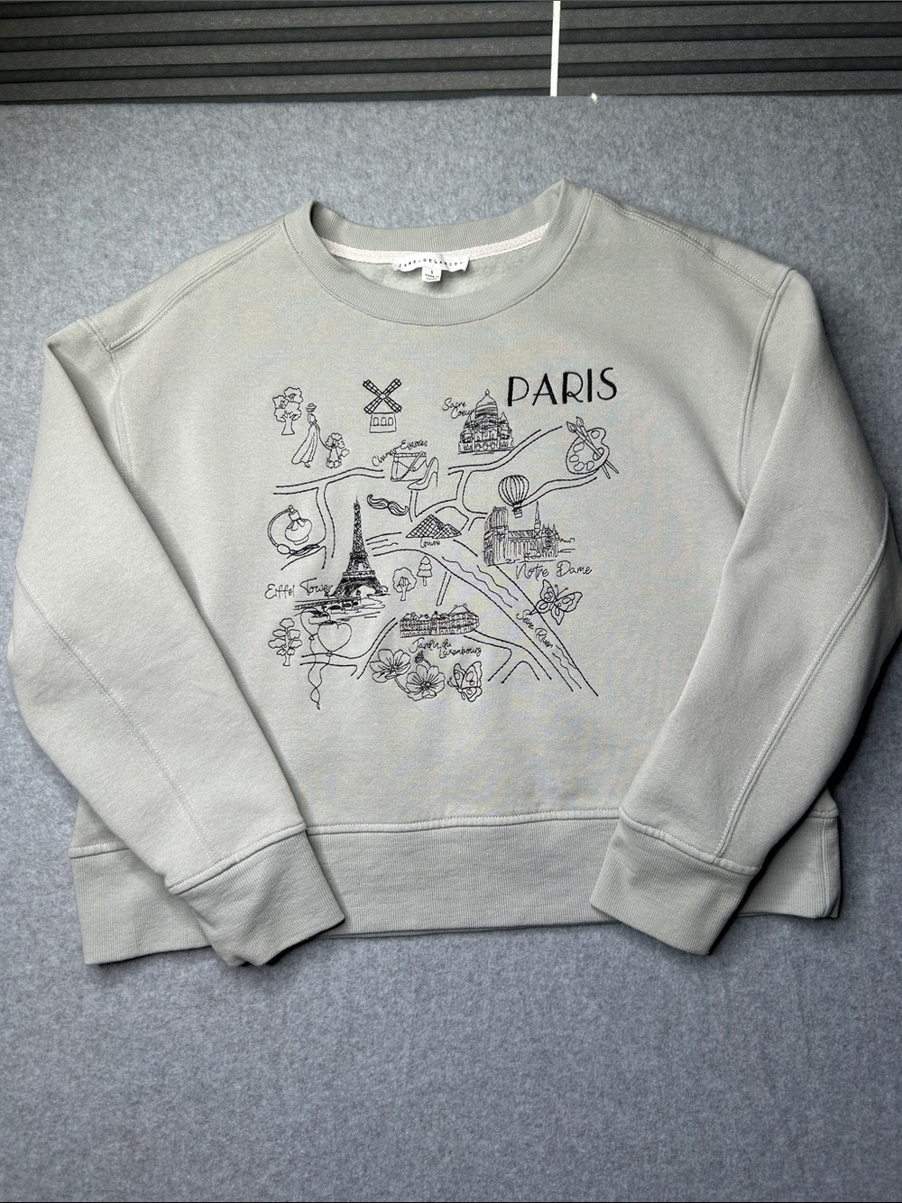 Jane and Delancey‎ Paris Map Graphic Crewneck - Light Gray-embroidered design